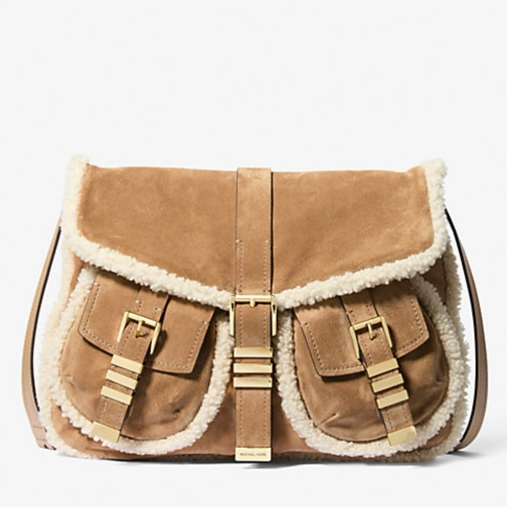 New! Michael Kors Tan Shearling-Trimmed Bag